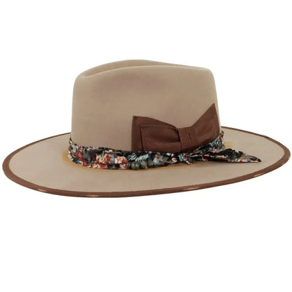 java tan fedora hat side view