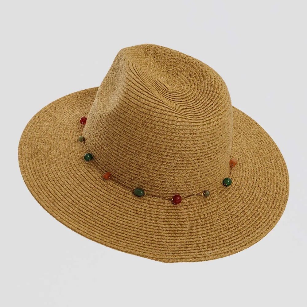 Jewel Toast Sun Straw Hat Top Angled View