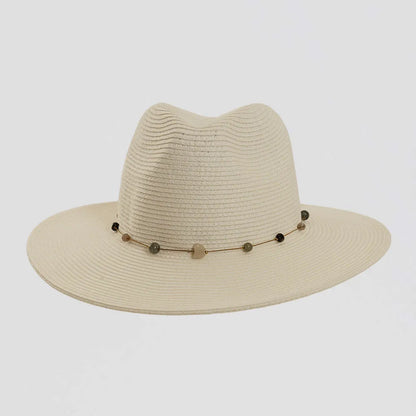 Jewel White Sun Straw Hat Front View