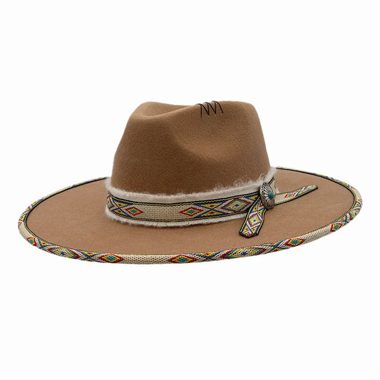 Lakota | Womens Wool Felt Rancher Fedora Hat with Tribal Trim