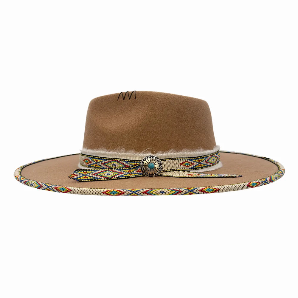 Lakota | Womens Wool Felt Rancher Fedora Hat with Tribal Trim