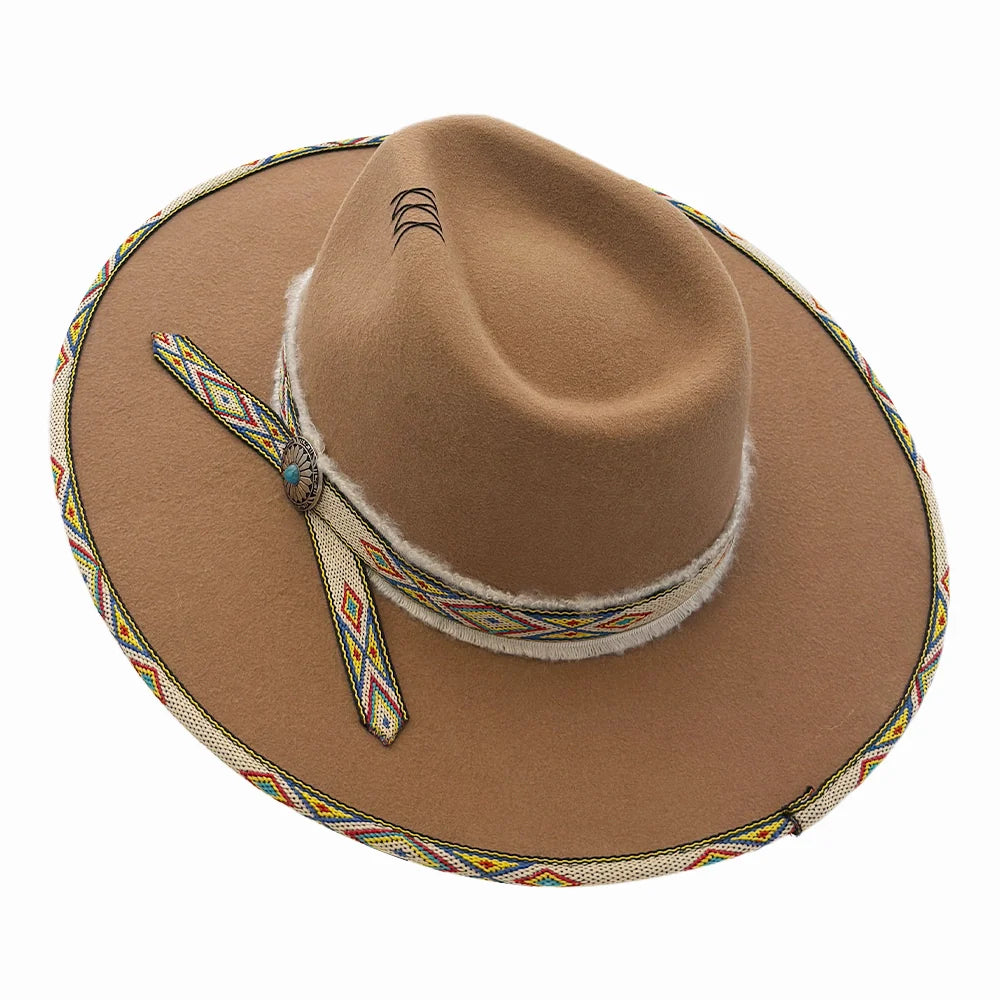 Lakota | Womens Wool Felt Rancher Fedora Hat with Tribal Trim