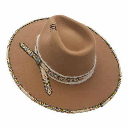 Lakota | Womens Wool Felt Rancher Fedora Hat with Tribal Trim