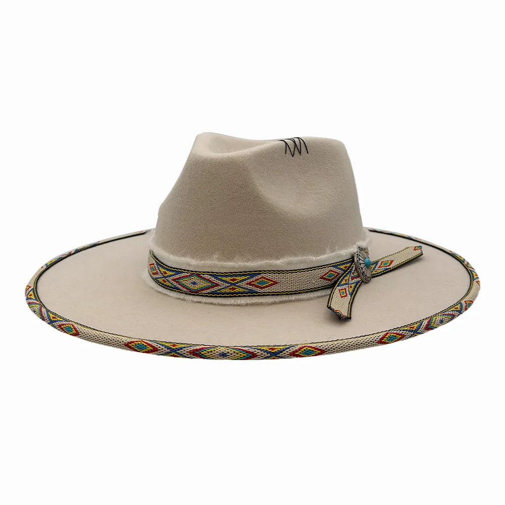 Lakota | Womens Wool Felt Rancher Fedora Hat with Tribal Trim