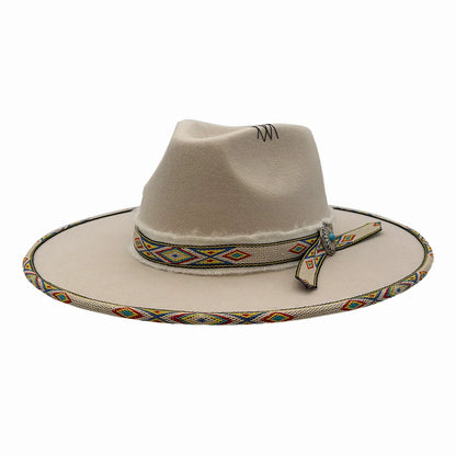 Lakota | Womens Wool Felt Rancher Fedora Hat with Tribal Trim