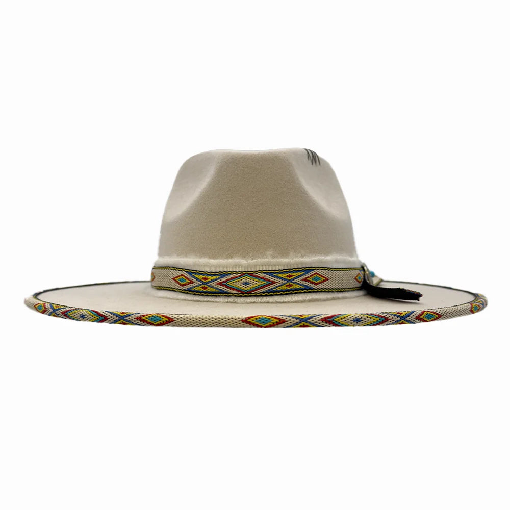 Lakota | Womens Wool Felt Rancher Fedora Hat with Tribal Trim