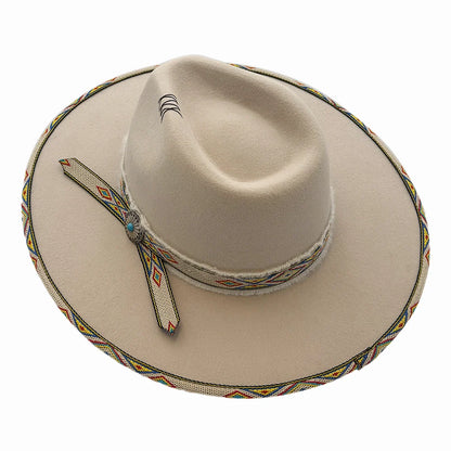 Lakota | Womens Wool Felt Rancher Fedora Hat with Tribal Trim