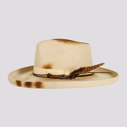 Landry | Mens Wool Felt Burnt Teardrop Fedora Hat with Curled Brim