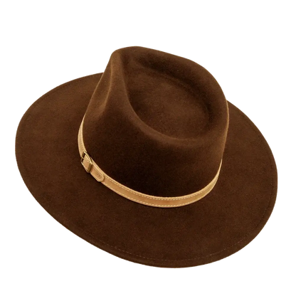 Lassen Brown Felt Outback Hat Top Angled View