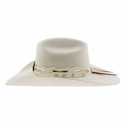 Lizzie | Womens White Felt Cattleman Cowgirl Hat with Gold Concho Hat Band