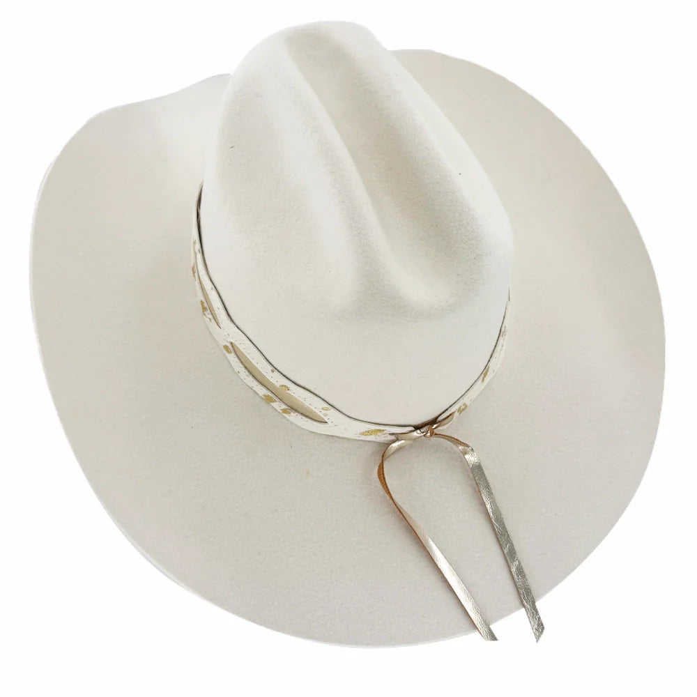 Lizzie | Womens White Felt Cattleman Cowgirl Hat with Gold Concho Hat Band