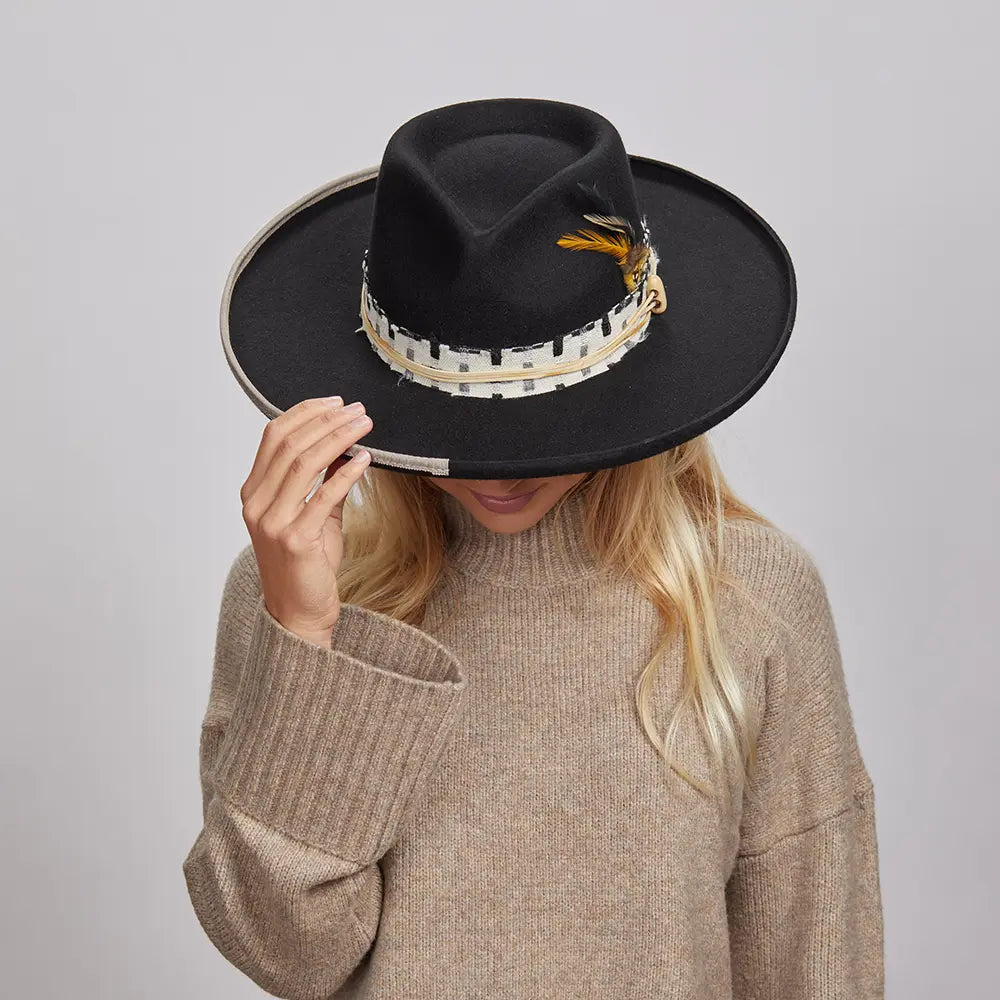 Lounge | Womens Black Pencil Rim Felt Hat