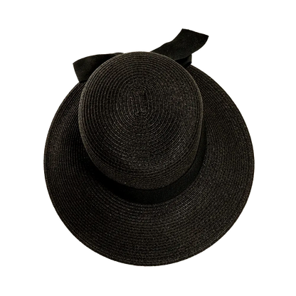 Lucie Black Sun Straw Hat Top View