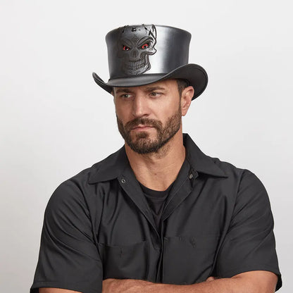 Malevolent | Mens Black Leather Top Hat