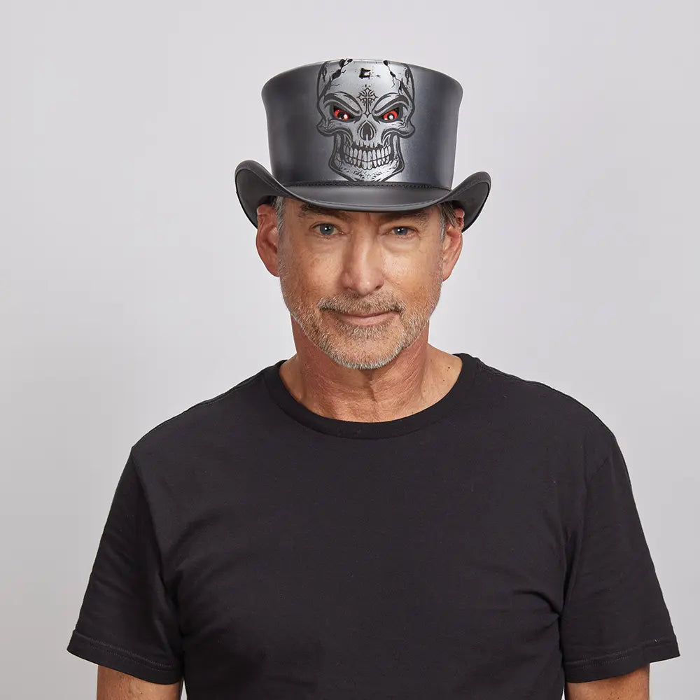 Malevolent | Mens Black Leather Top Hat