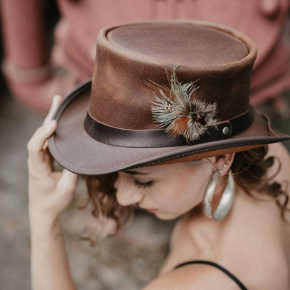  Marlow Brown Finished Feather Top Hat with LT Band by American Hat Makers