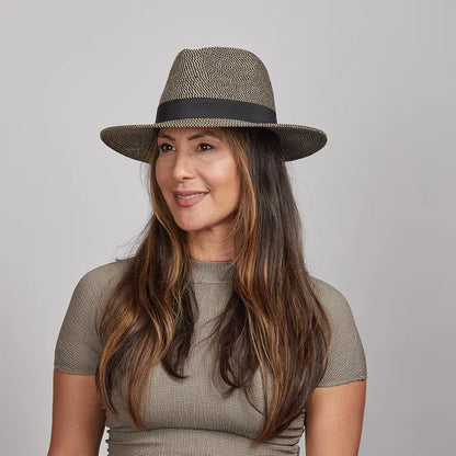 Nero | Womens Two-Tone Woven Straw Fedora Hat