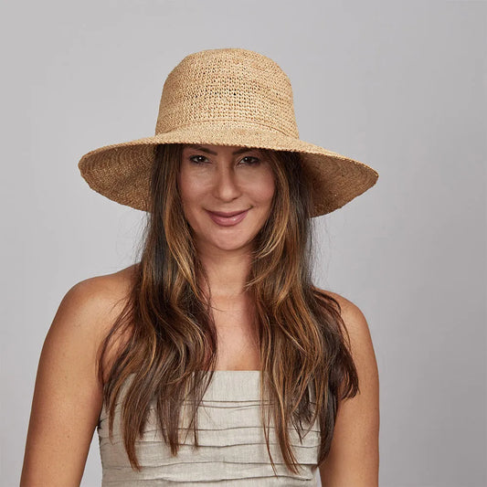 Nova | Womens Wide Brim Crocheted Raffia Palm Sun Hat