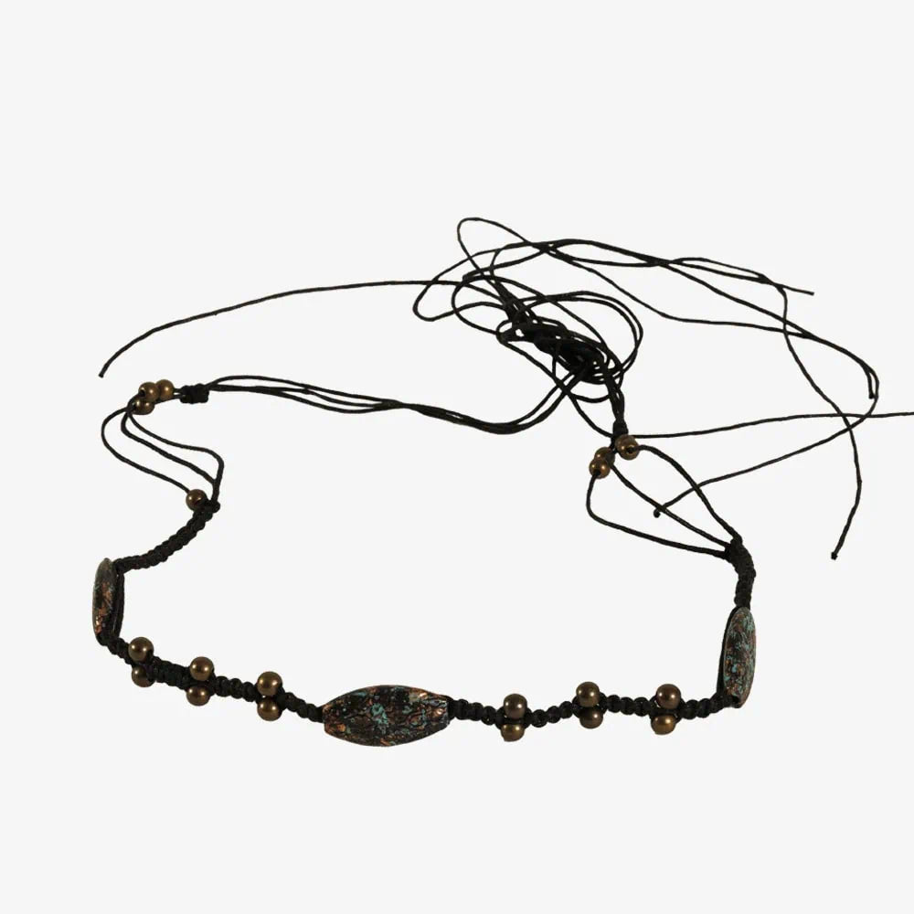 Ophelia | Rope Cord Hat Band with Oval Stones and Antique Metal Studs