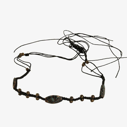 Ophelia | Rope Cord Hat Band with Oval Stones and Antique Metal Studs