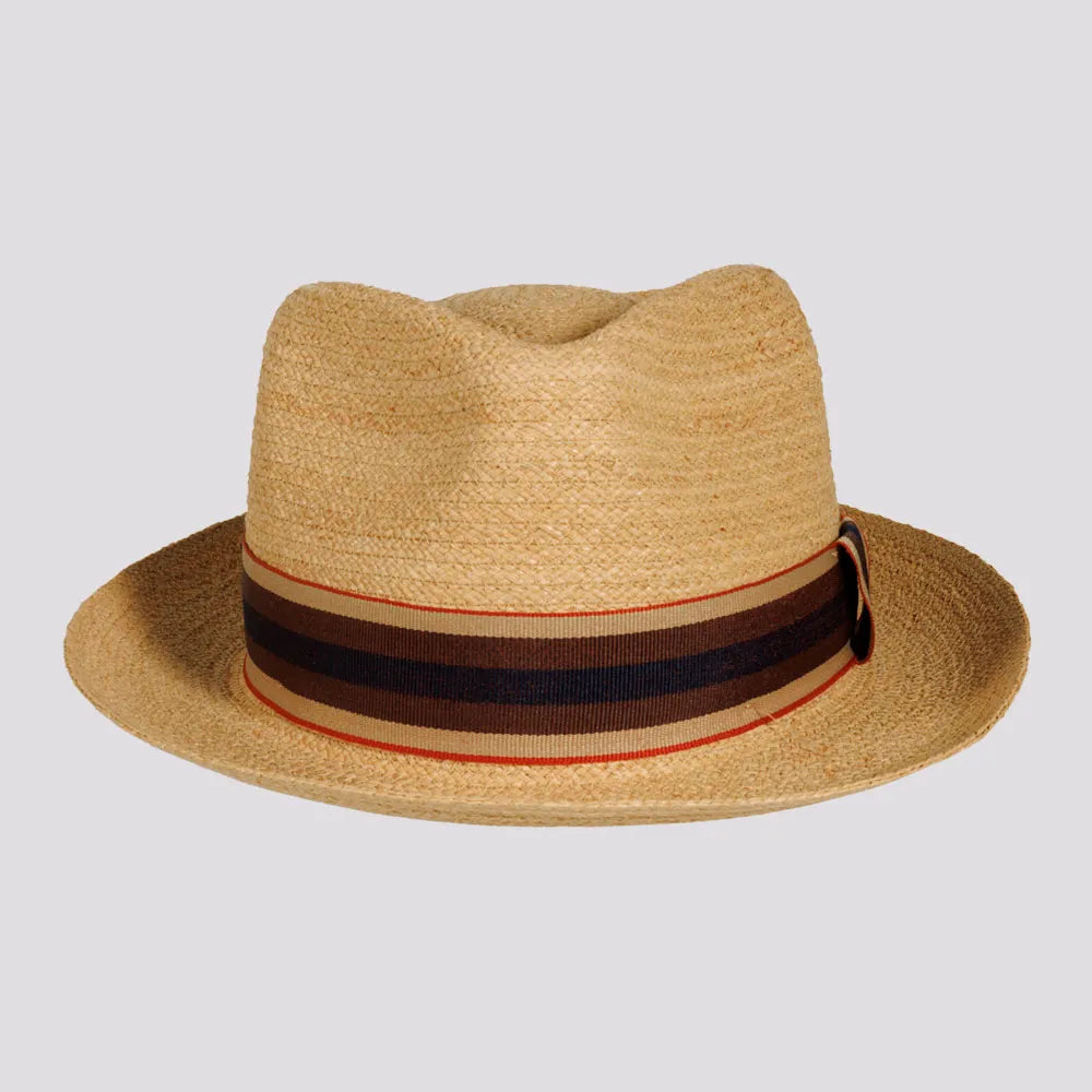 Oslo | Mens Natural Woven Raffia Braid Fedora Hat with Striped Band