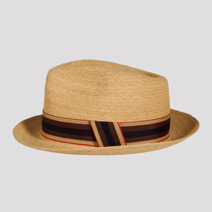 Oslo | Mens Natural Woven Raffia Braid Fedora Hat with Striped Band