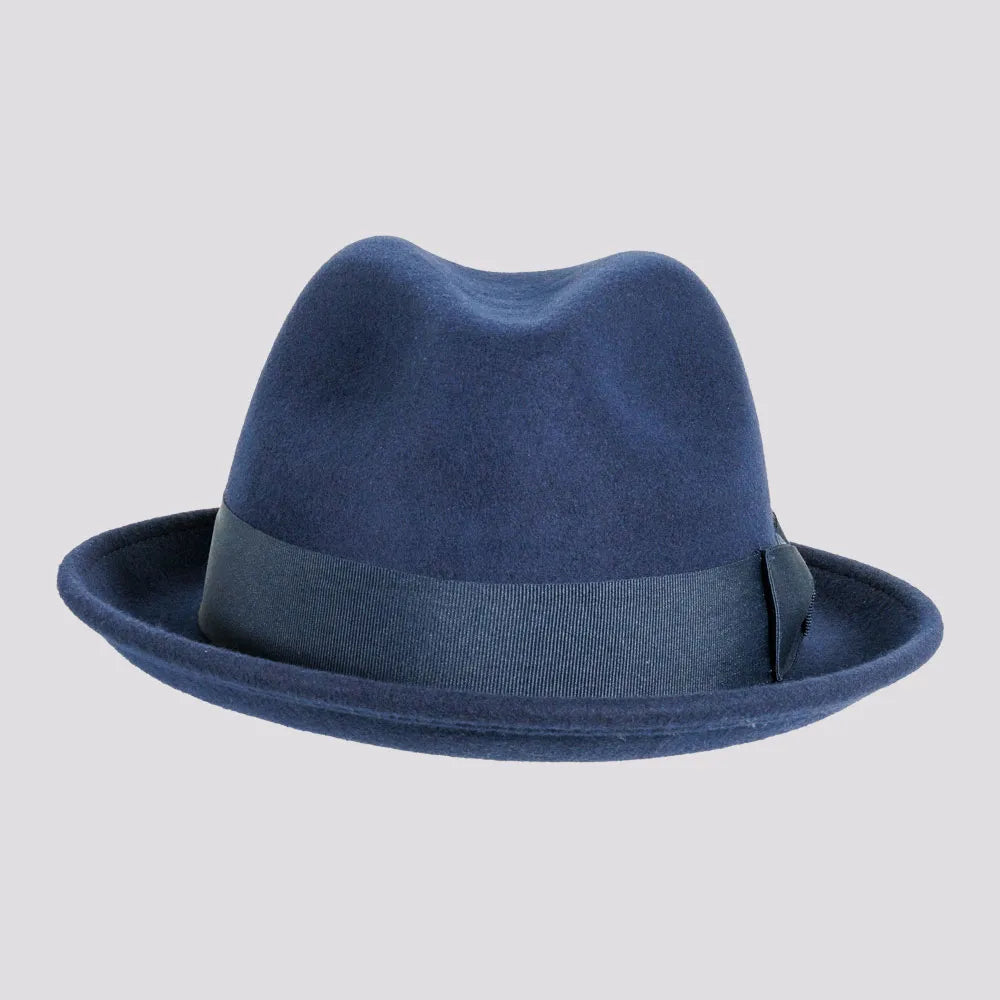 Pablo Navy Felt Fedora Hat Mens Front View