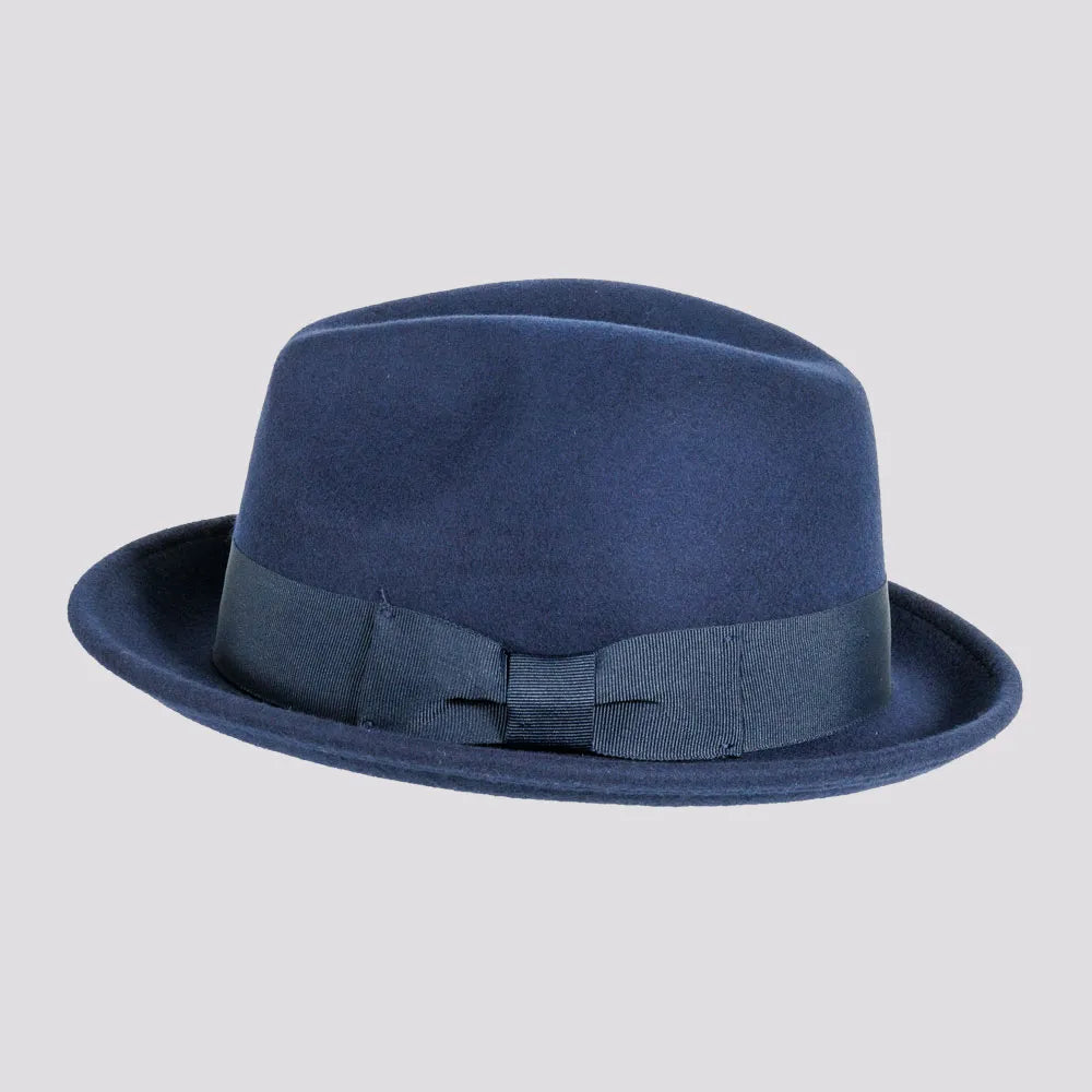 Pablo Navy Felt Fedora Hat Mens Side View