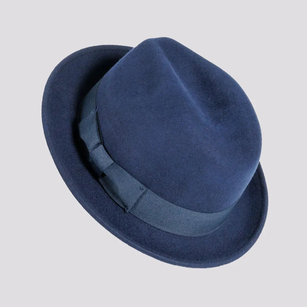 Pablo Navy Felt Fedora Hat Mens Top View