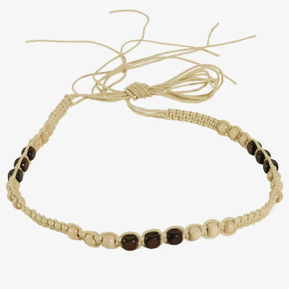 Pine | Macrame Knot Natural Twine Hat Band With Wood Beads