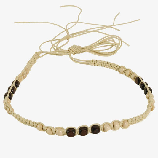 Pine | Macrame Knot Natural Twine Hat Band With Wood Beads