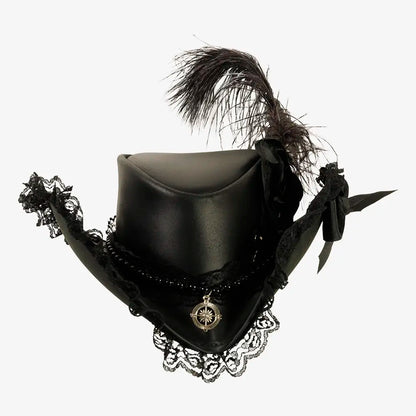 Posh | Womens Genuine Leather and Lace Steampunk Top Hat