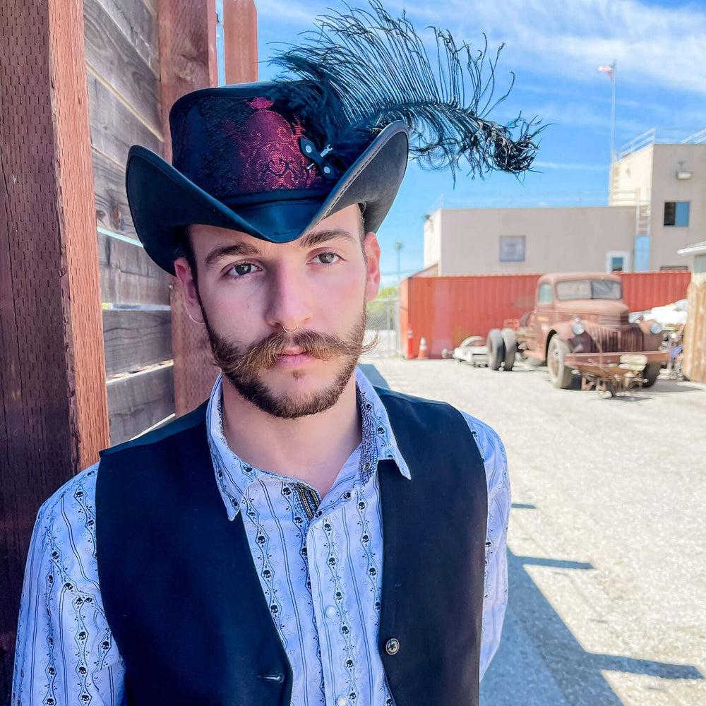 Reversible Ren Black & Red Leather Hat by American Hat Makers