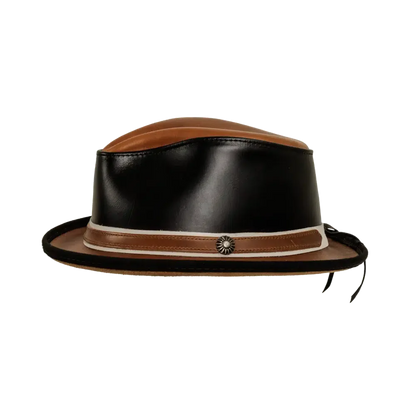 rocky black leather fedora side view