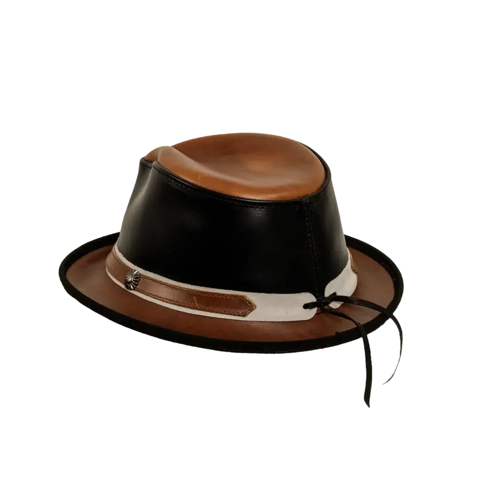 rocky black leather fedora back view