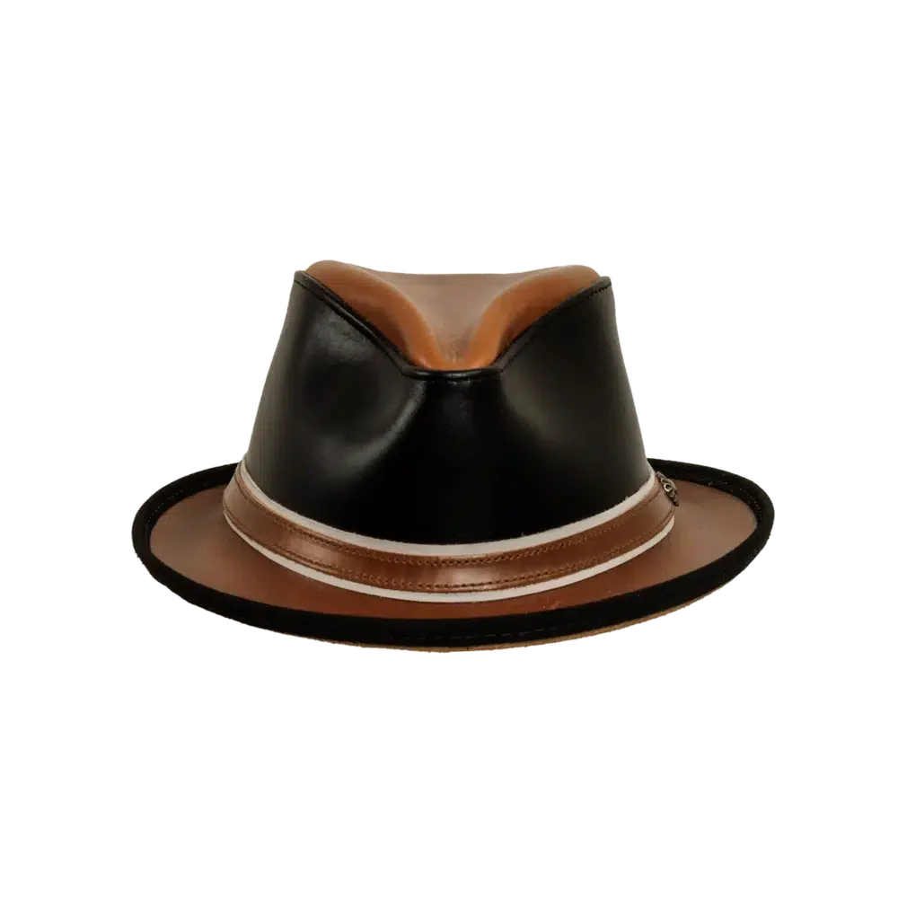 rocky black leather fedora front view