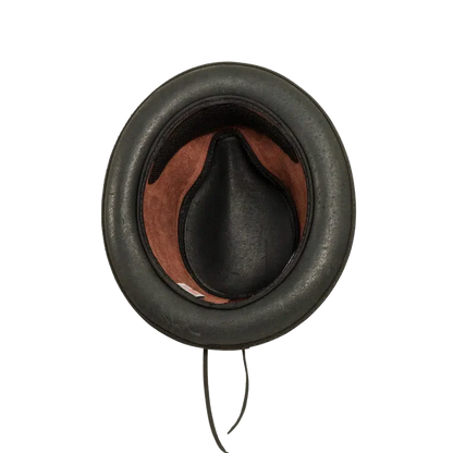 rocky wine leather fedora bottom view