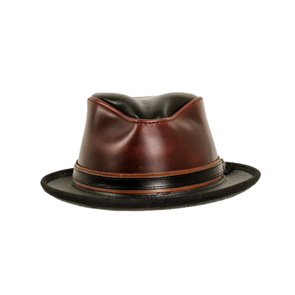 rocky wine leather fedora front view