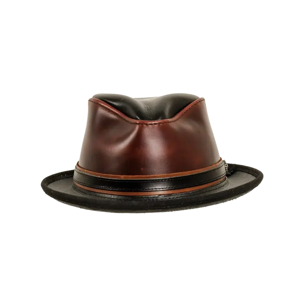 rocky wine leather fedora front view