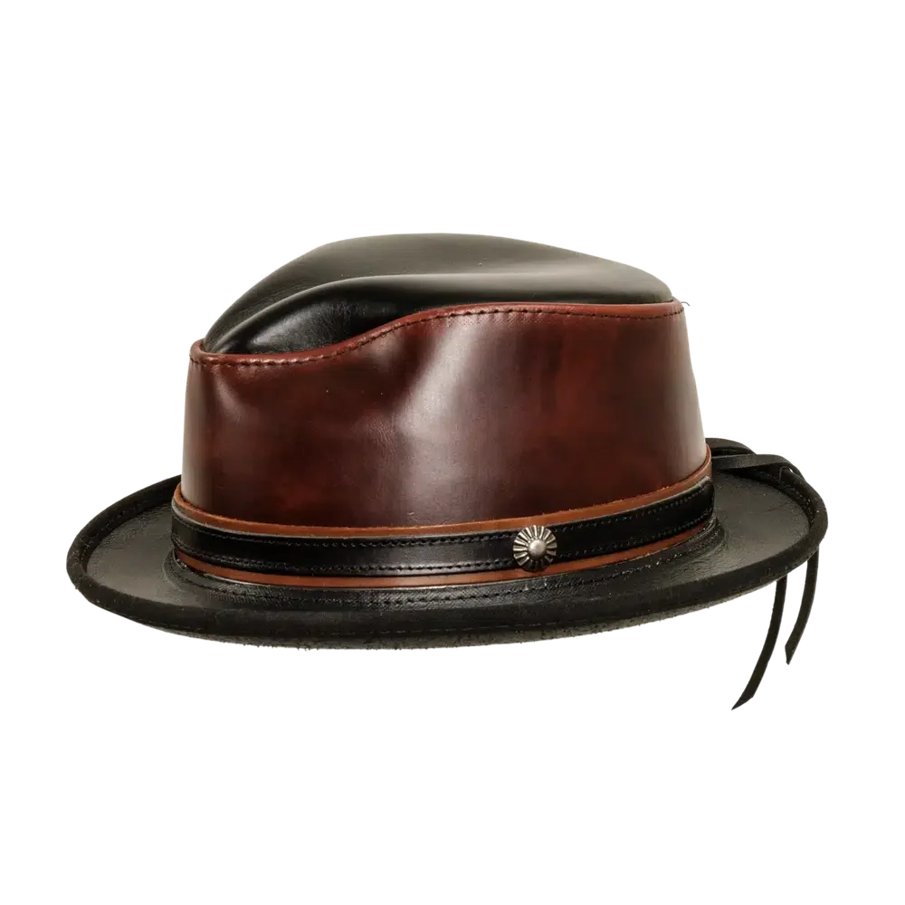 rocky wine leather fedora side view