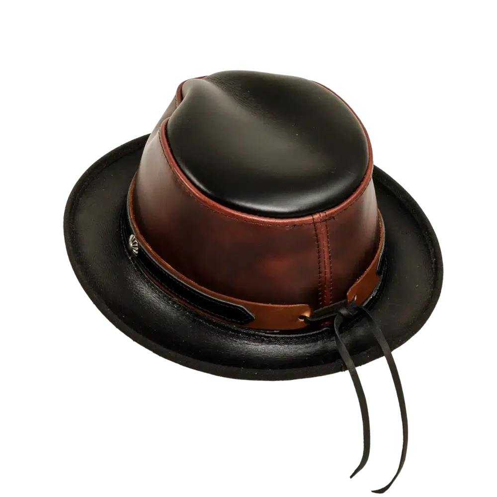 rocky wine leather fedora back view