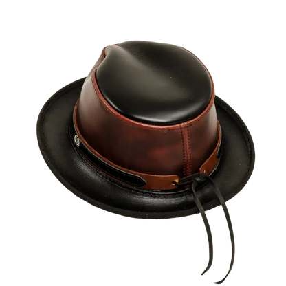 rocky wine leather fedora back view