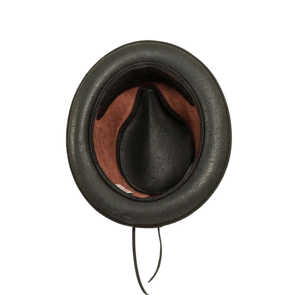 rocky wine leather fedora bottom view