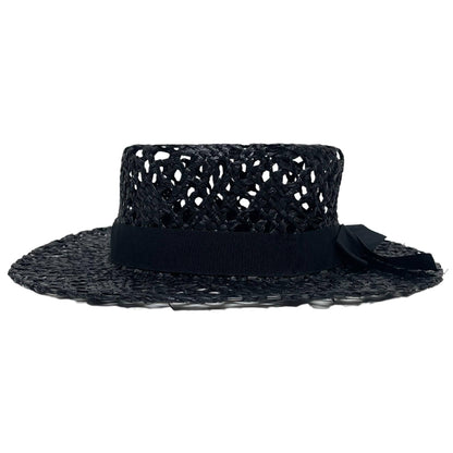 Side view of Saunter Black Straw Sun Hat 