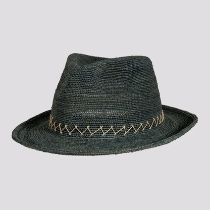 Sicily | Womens Ocean Crocheted Raffia Straw Fedora Hat with Stitching