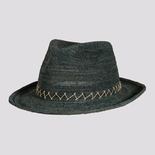 Sicily | Womens Ocean Crocheted Raffia Straw Fedora Hat with Stitching