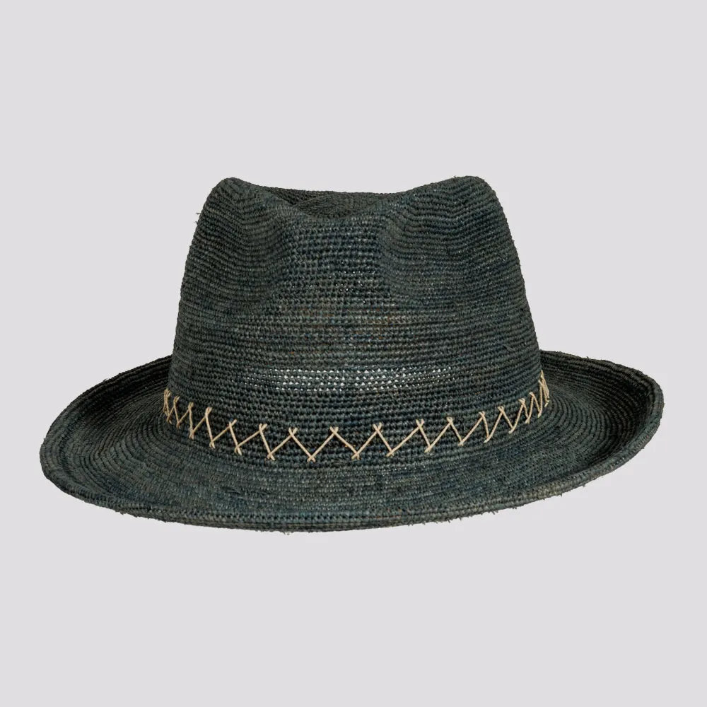 Sicily | Womens Ocean Crocheted Raffia Straw Fedora Hat with Stitching