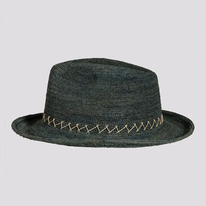 Sicily | Womens Ocean Crocheted Raffia Straw Fedora Hat with Stitching