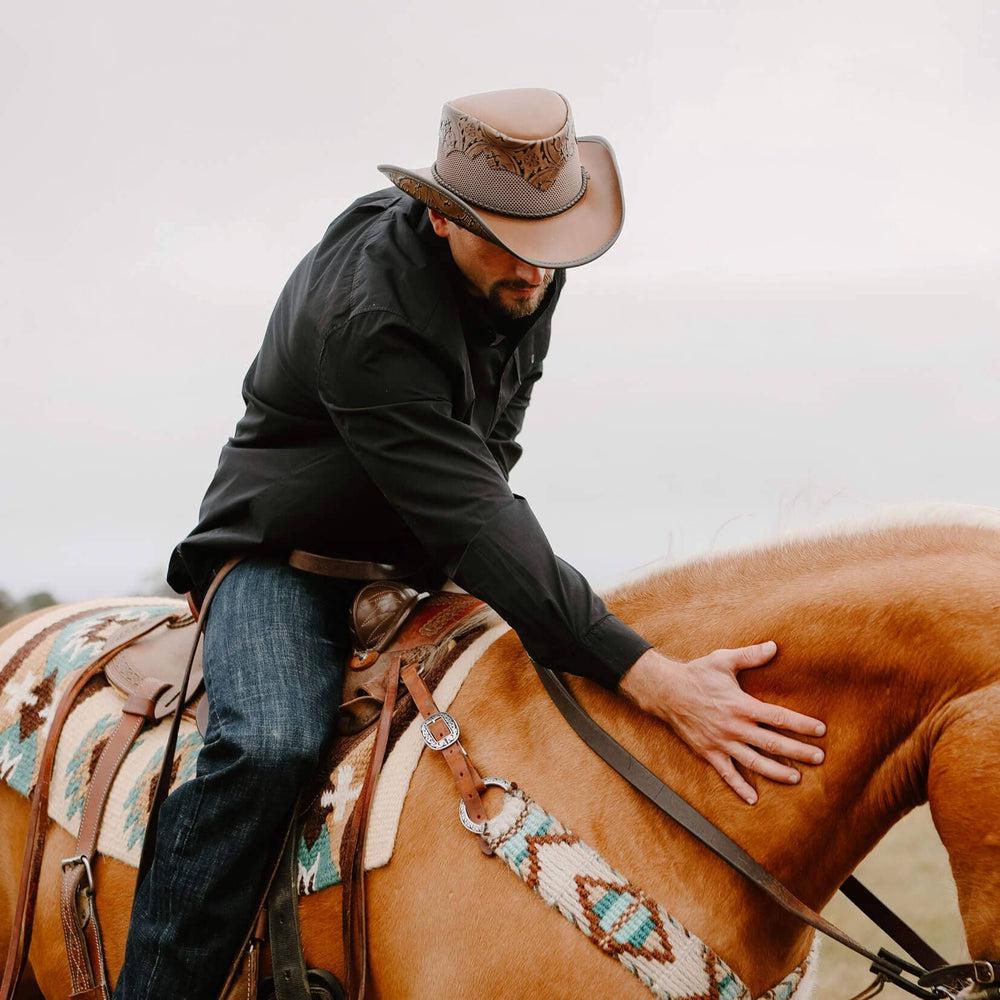 Sierra Brown Leather Mesh Cowboy Hat Crown  by American Hat Makers - Hover