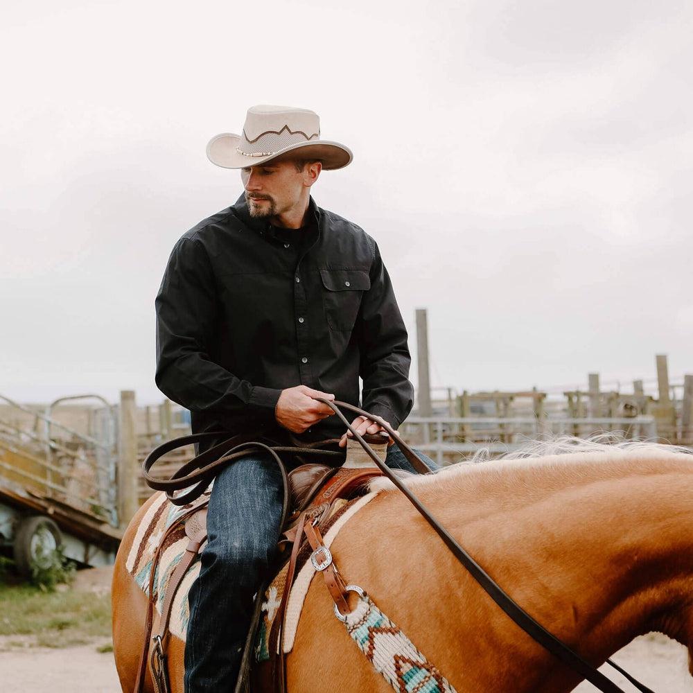 Sierra Latte Leather Mesh Cowboy Hat Crown  by American Hat Makers - Hover